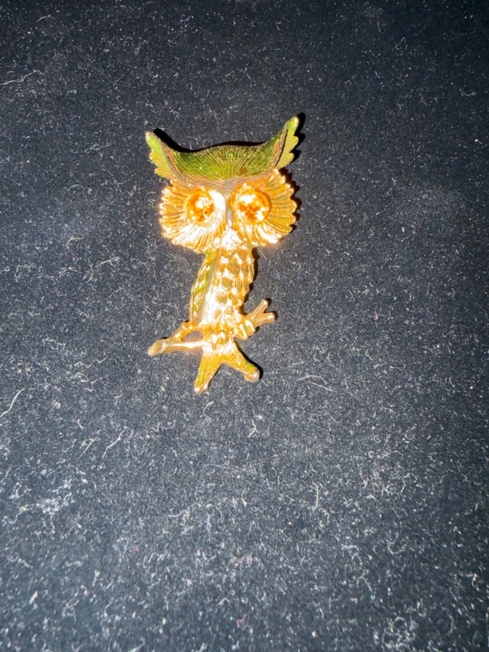 Gold-Tone Owl Brooch with Green Accent
